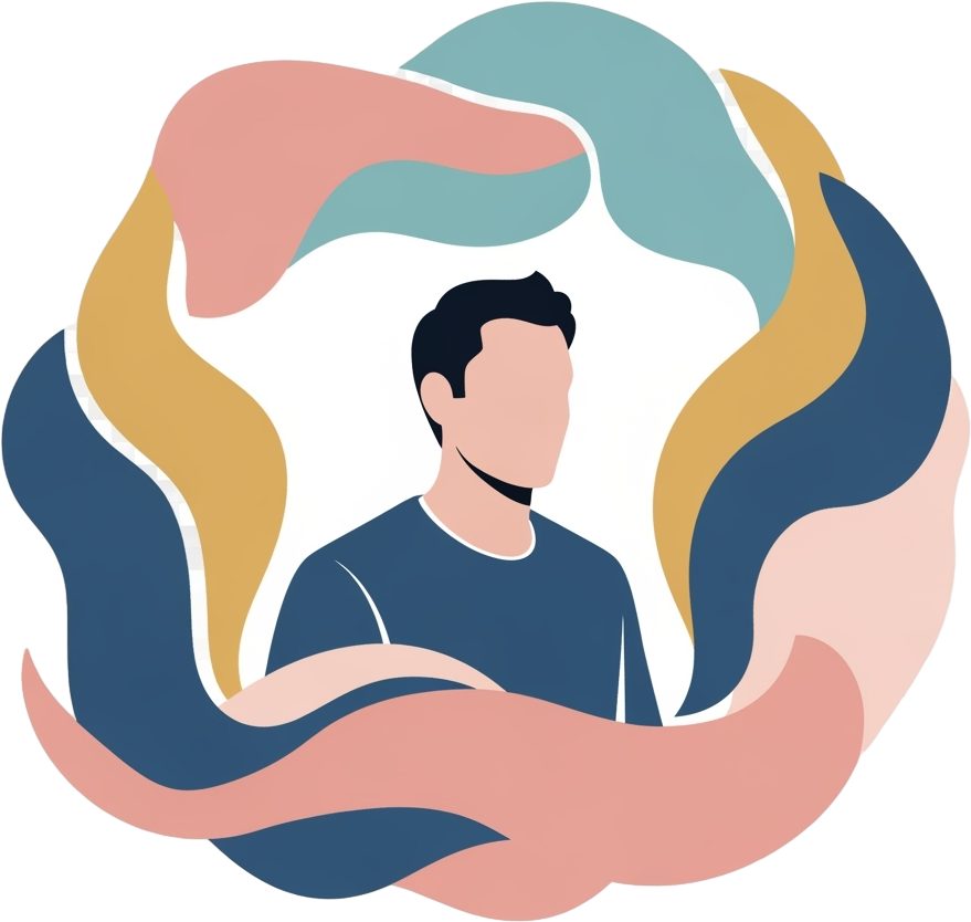 A man stands amidst vibrant, swirling colors, creating a dynamic and energetic atmosphere around him.