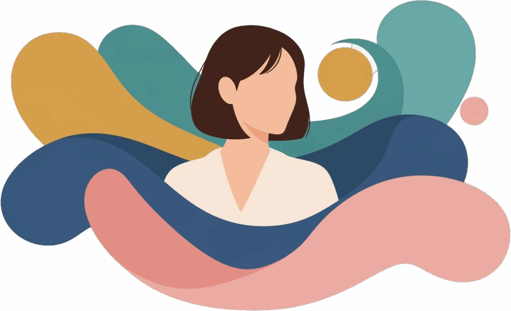 A woman gazes upward, her head surrounded by fluffy clouds, symbolizing daydreaming and imagination.