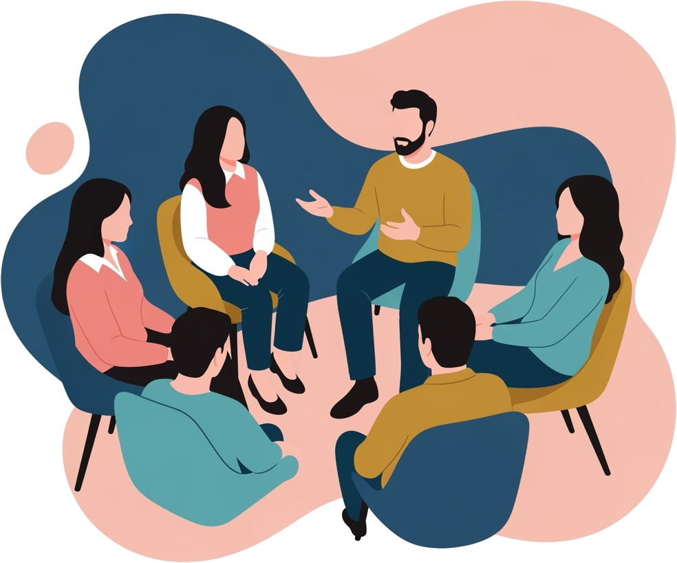 a group of people sitting in a circle